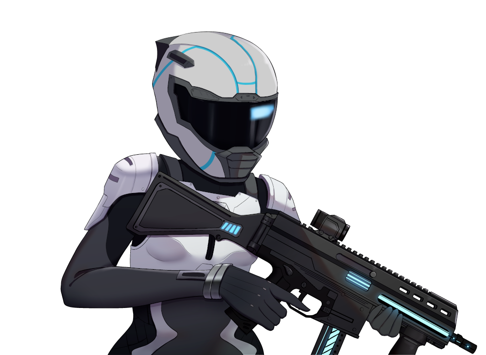 Concept art of a special forces soldier with powered armor and a HUD-enabled helmet.